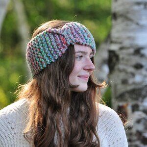 Handmade Multicolour Ear Warmer, Hand Knit Headband Made in Canada